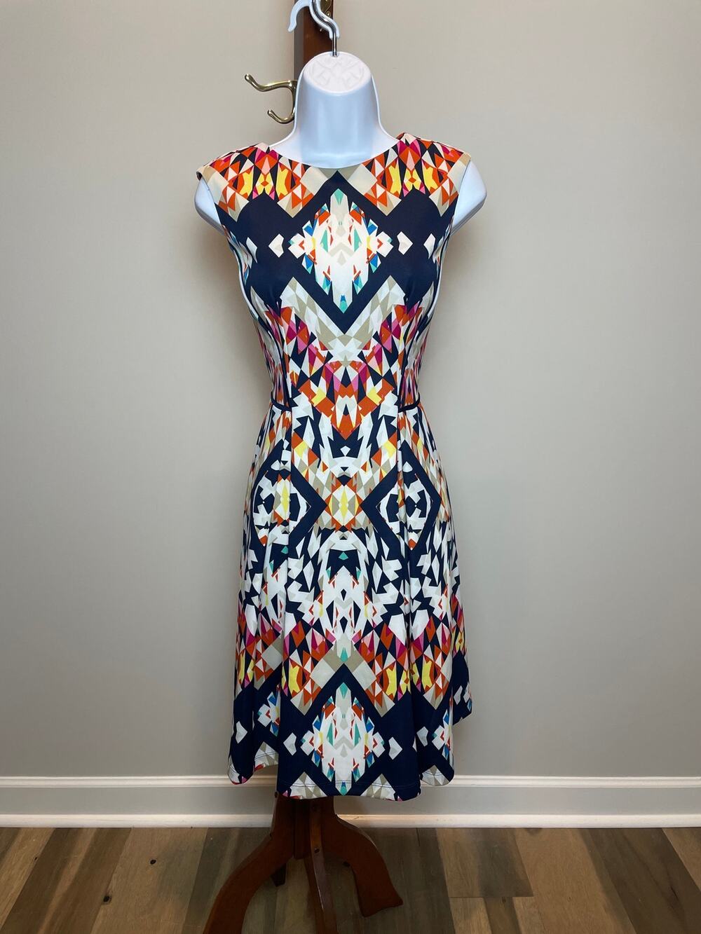 Dress Barn Dress Size 10 Multicolor Geometric Fit and Flare Sleeveless